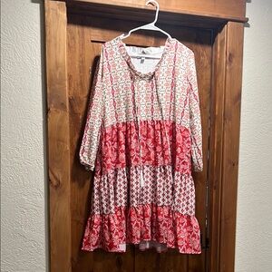 Red and White Tiered Ruffled Midi Sundress